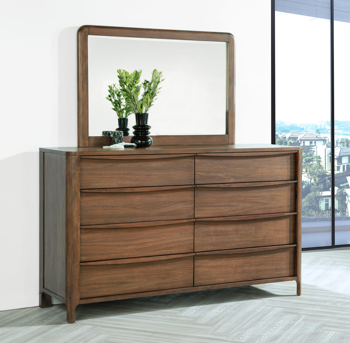 Maderia 8-drawer Dresser with Mirror Walnut