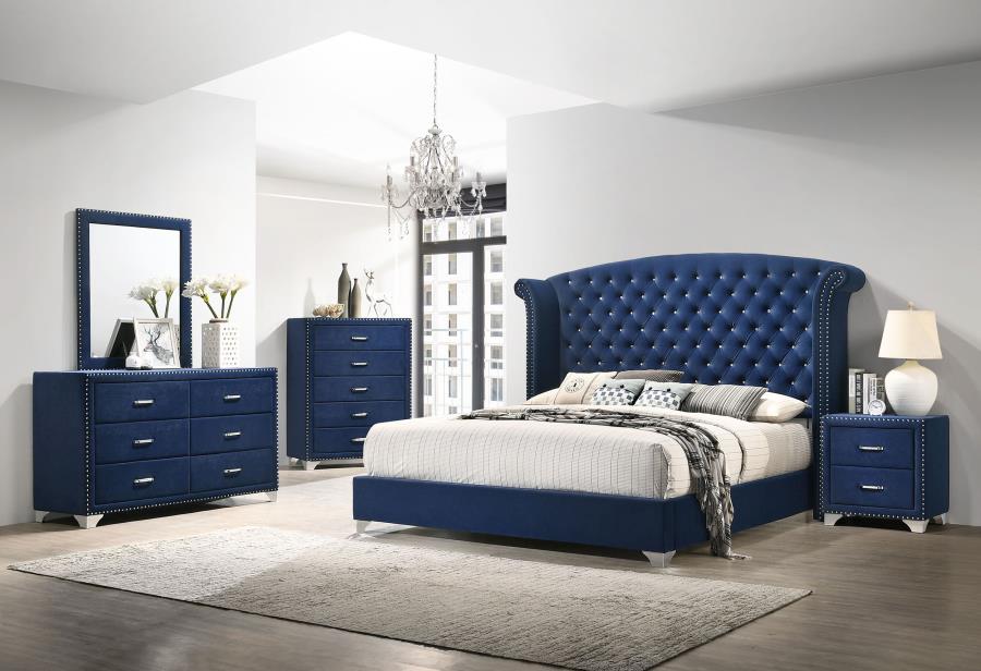 Melody Upholstered Wingback Bed - Queen In Pacific Blue