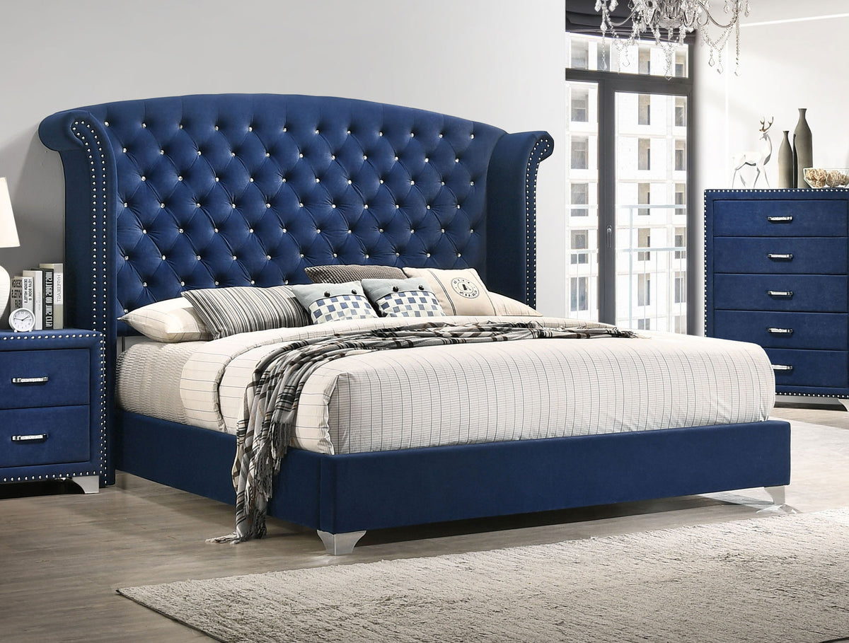 Melody Upholstered Wingback Bed Queen Pacific Blue