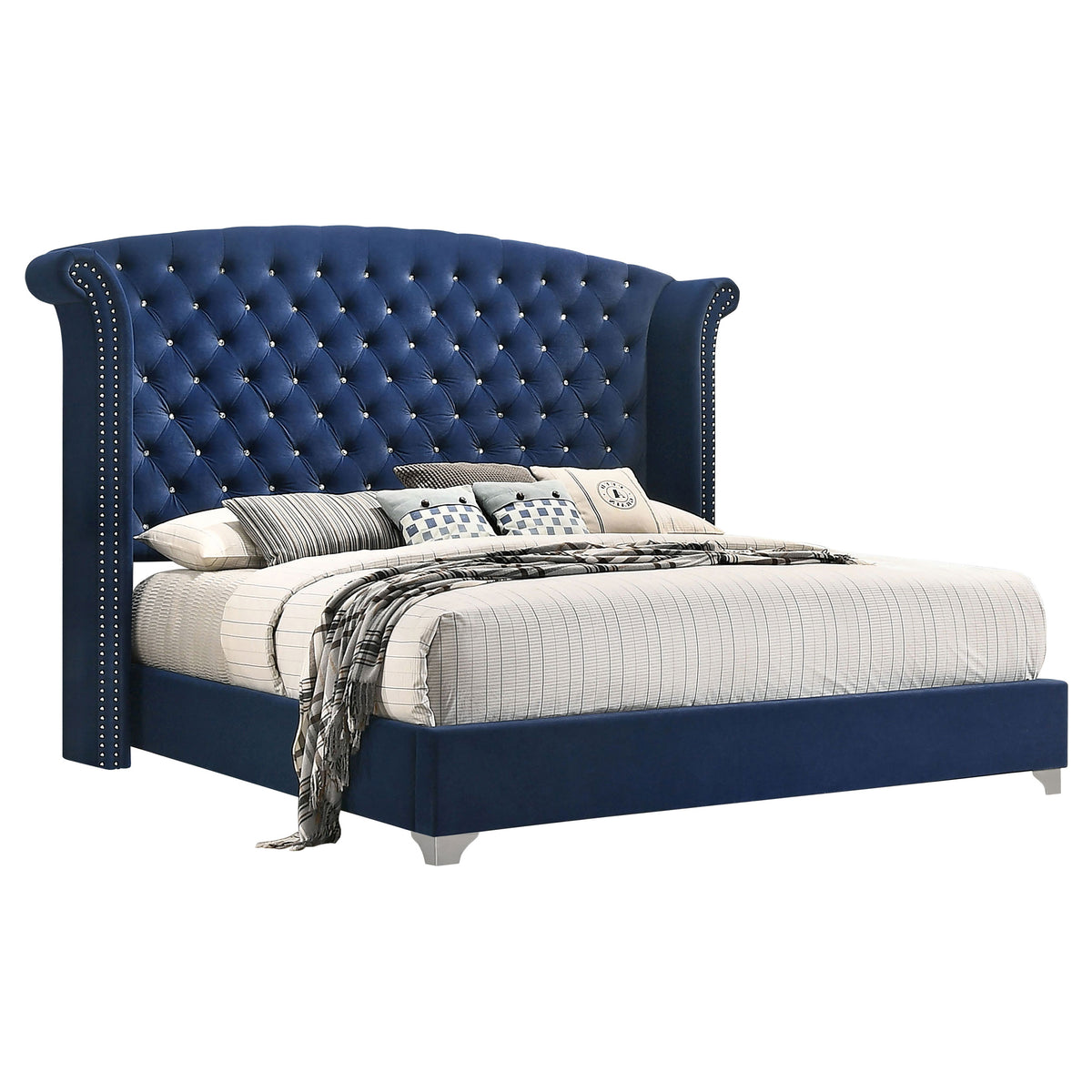 Melody Upholstered Wingback Bed Queen Pacific Blue