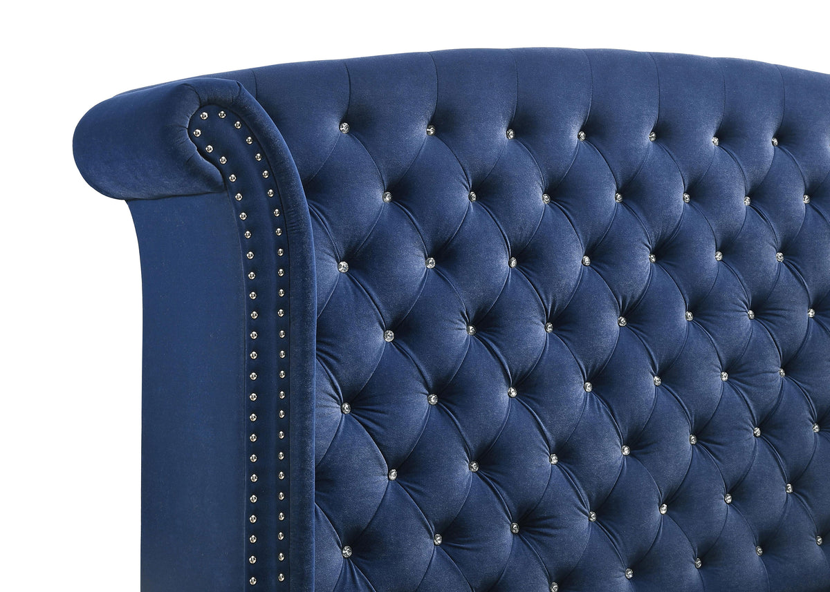 Melody Upholstered Wingback Bed Queen Pacific Blue