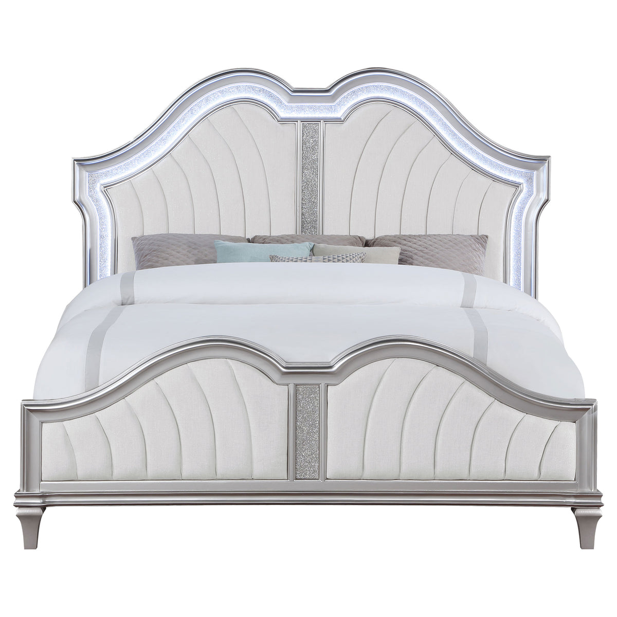Evangeline Upholstered LED Panel Bed Eastern King Silver Oak and Ivory