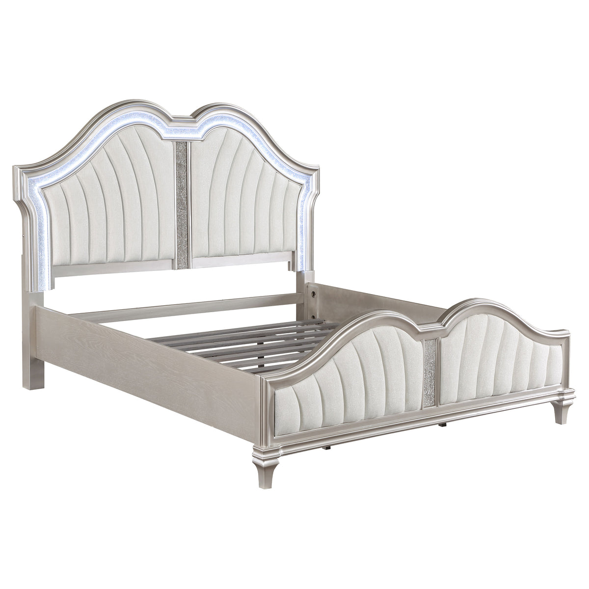 Evangeline Upholstered LED Panel Bed California King Silver Oak and Ivory