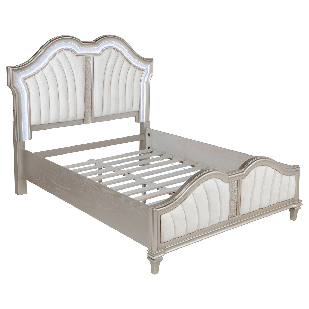 Evangeline Upholstered LED Panel Bed Queen Silver Oak and Ivory