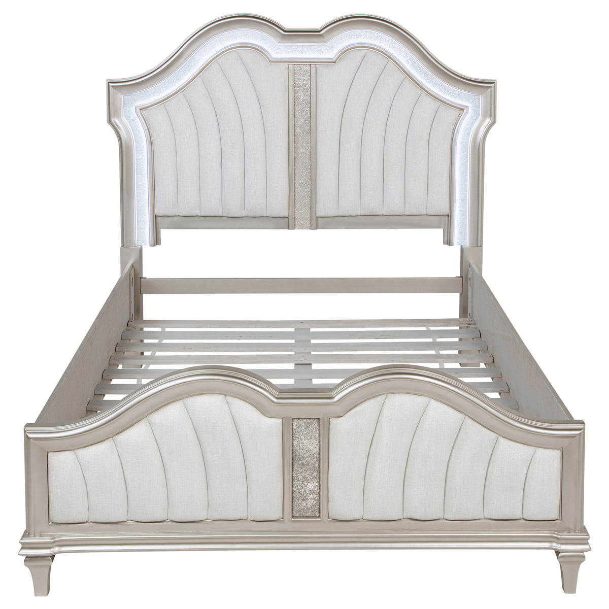 Evangeline Upholstered LED Panel Bed Queen Silver Oak and Ivory