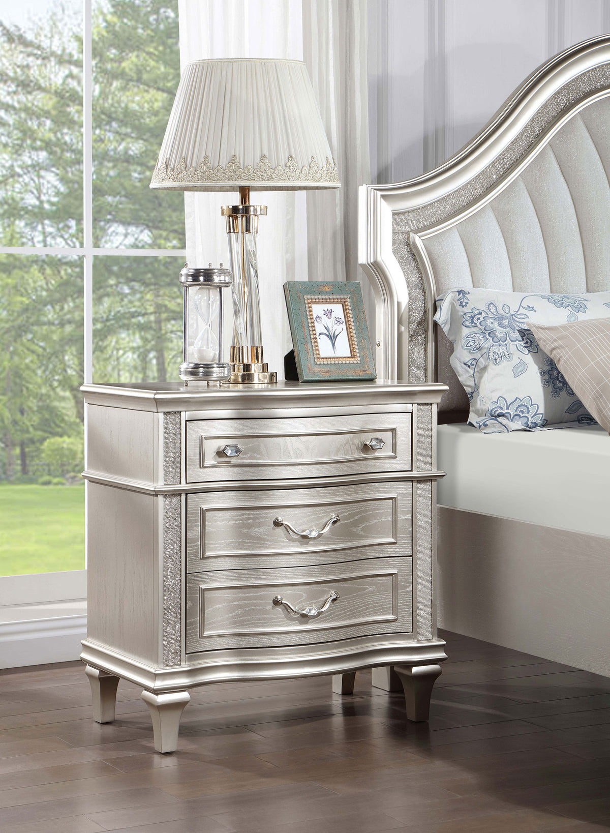 Evangeline 3-drawer Nightstand with USB Ports Silver Oak