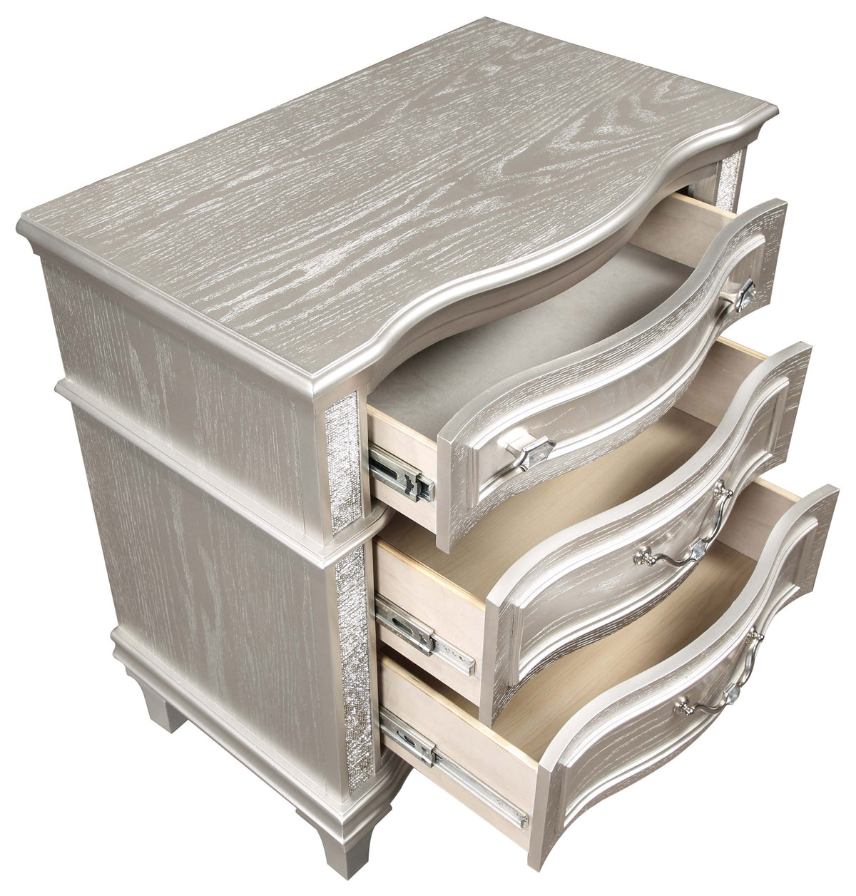 Evangeline 3-drawer Nightstand with USB Ports Silver Oak