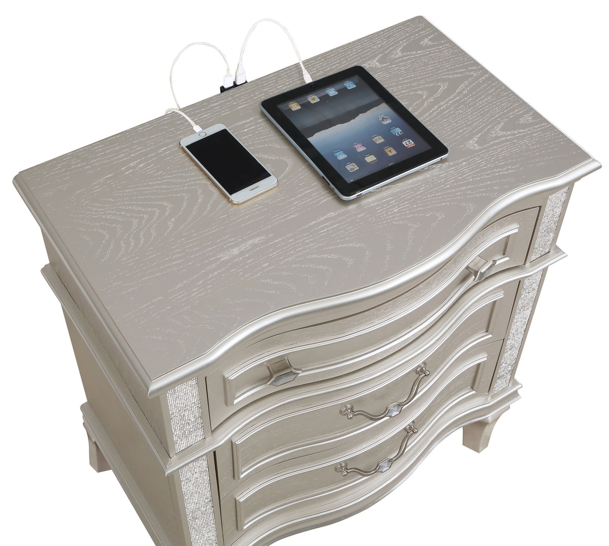 Evangeline 3-drawer Nightstand with USB Ports Silver Oak