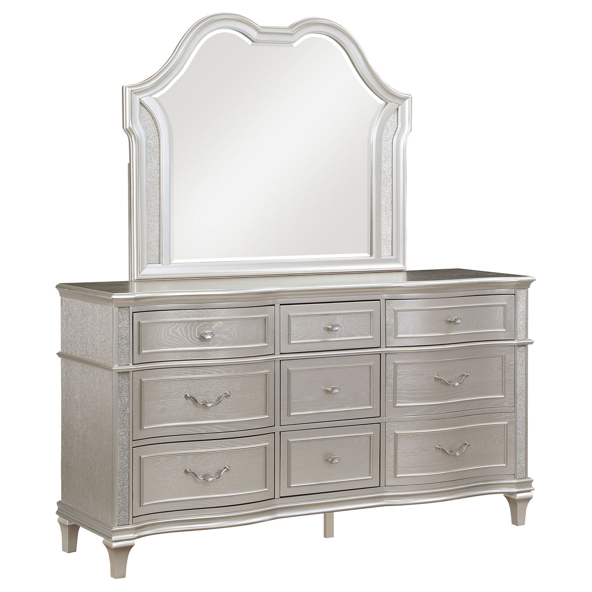 Evangeline 9-drawer Dresser with LED Mirror Silver Oak