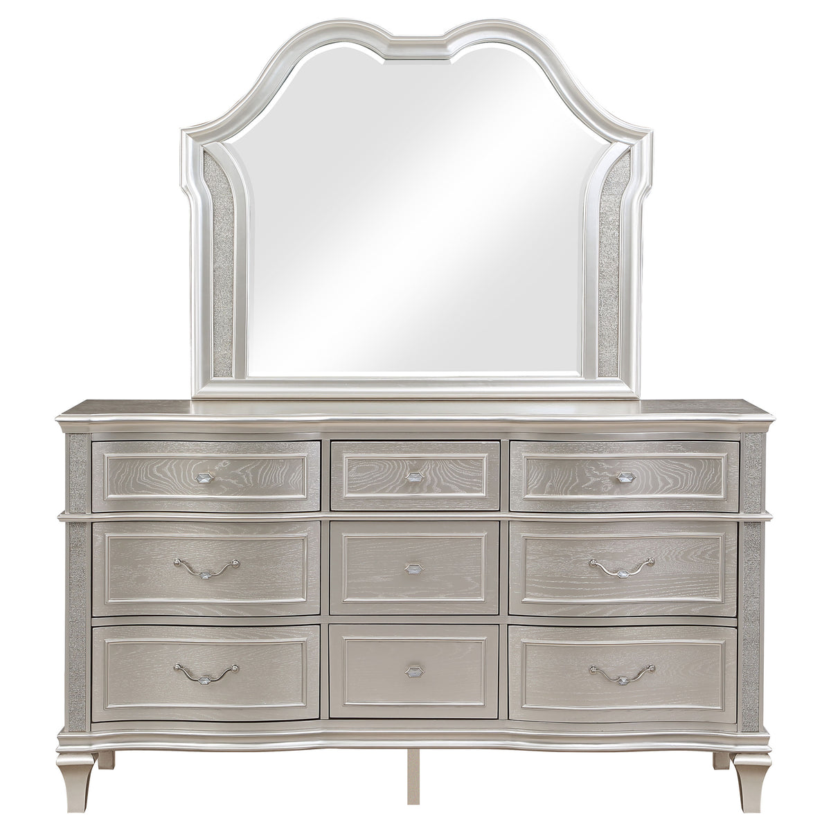 Evangeline 9-drawer Dresser with LED Mirror Silver Oak