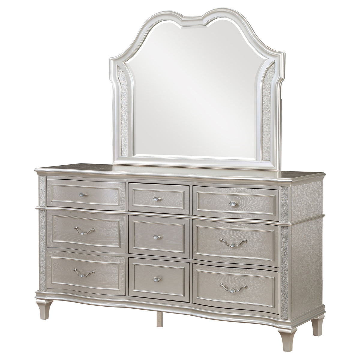Evangeline 9-drawer Dresser with LED Mirror Silver Oak