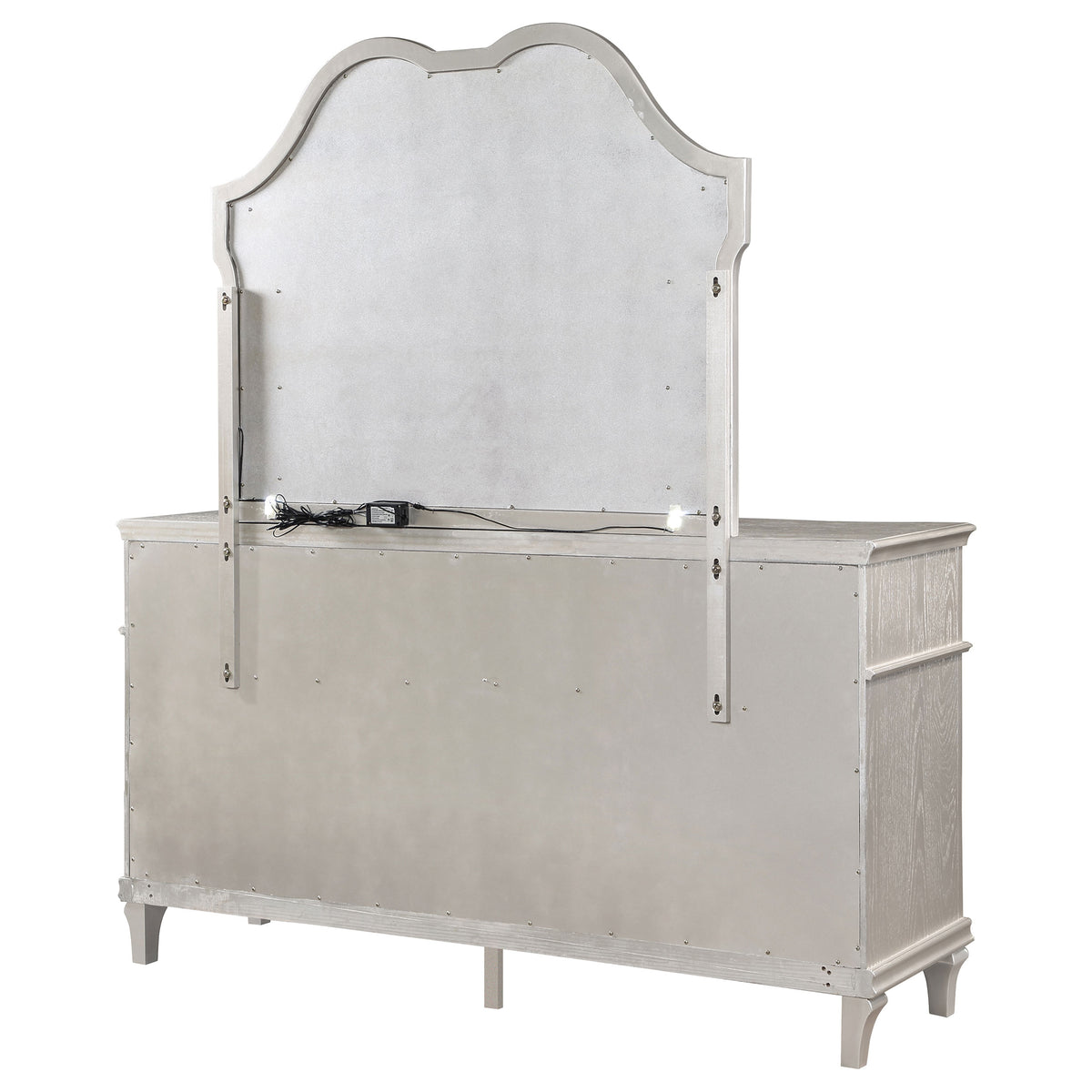 Evangeline 9-drawer Dresser with LED Mirror Silver Oak