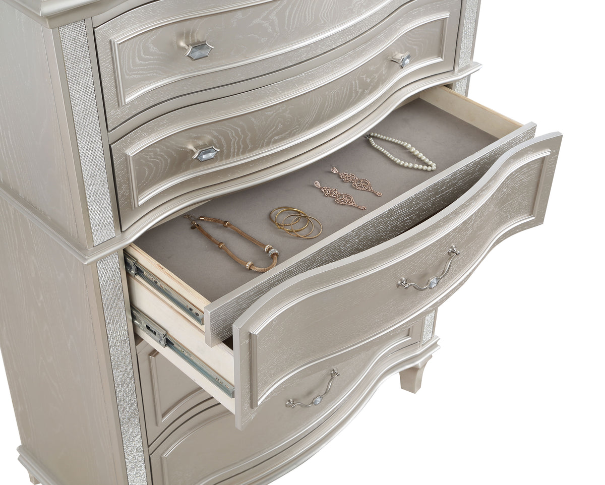 Evangeline 5-drawer Bedroom Chest Silver Oak