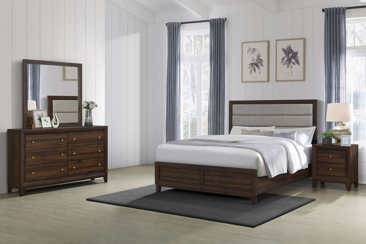 Welsley 4-piece California King Bedroom Set with Upholstered Bed Walnut