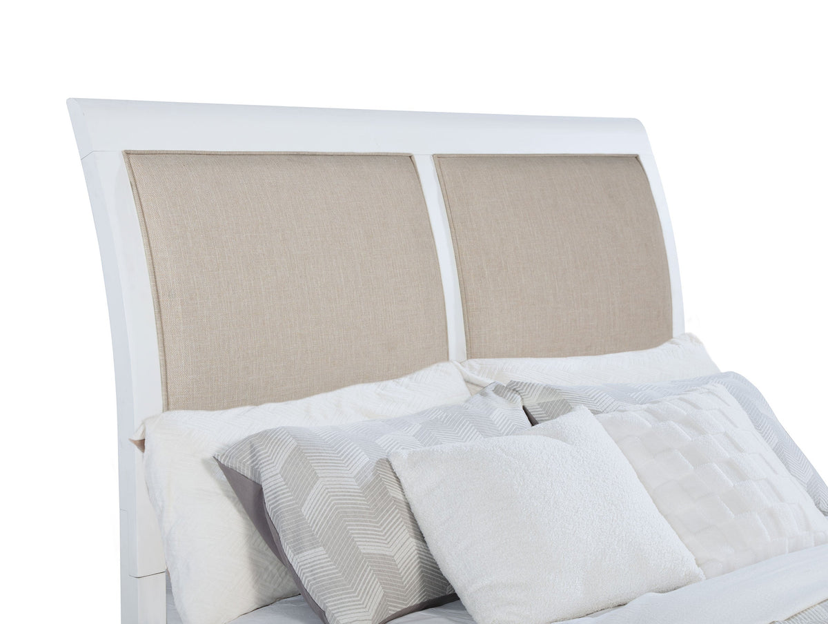 Bexhill Upholstered Panel Bed Queen White and Linen
