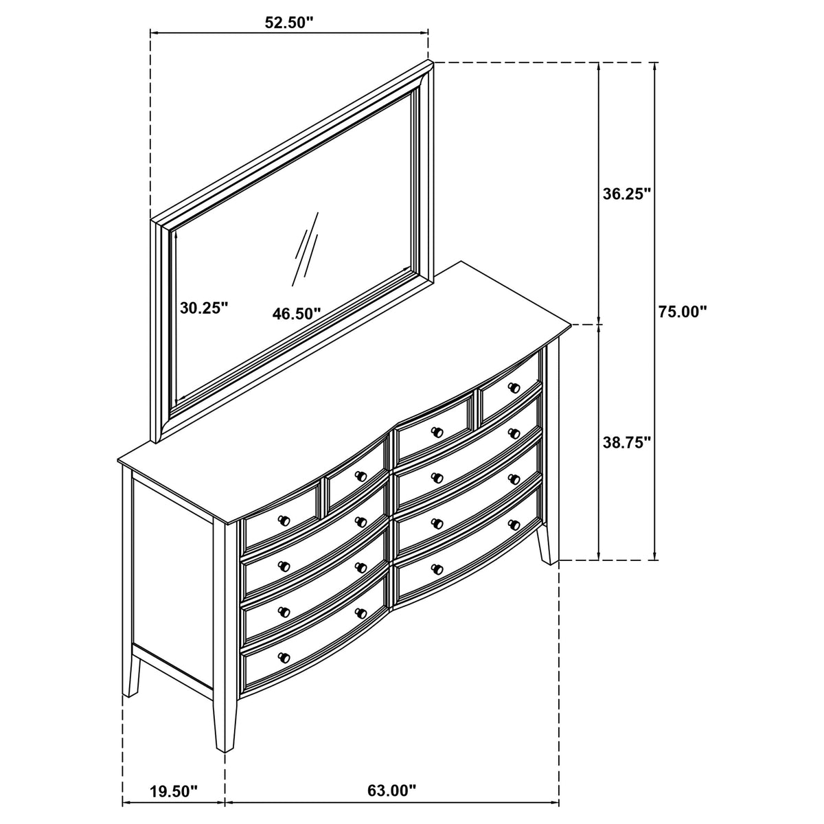 Bexhill 10-drawer Dresser with Mirror White