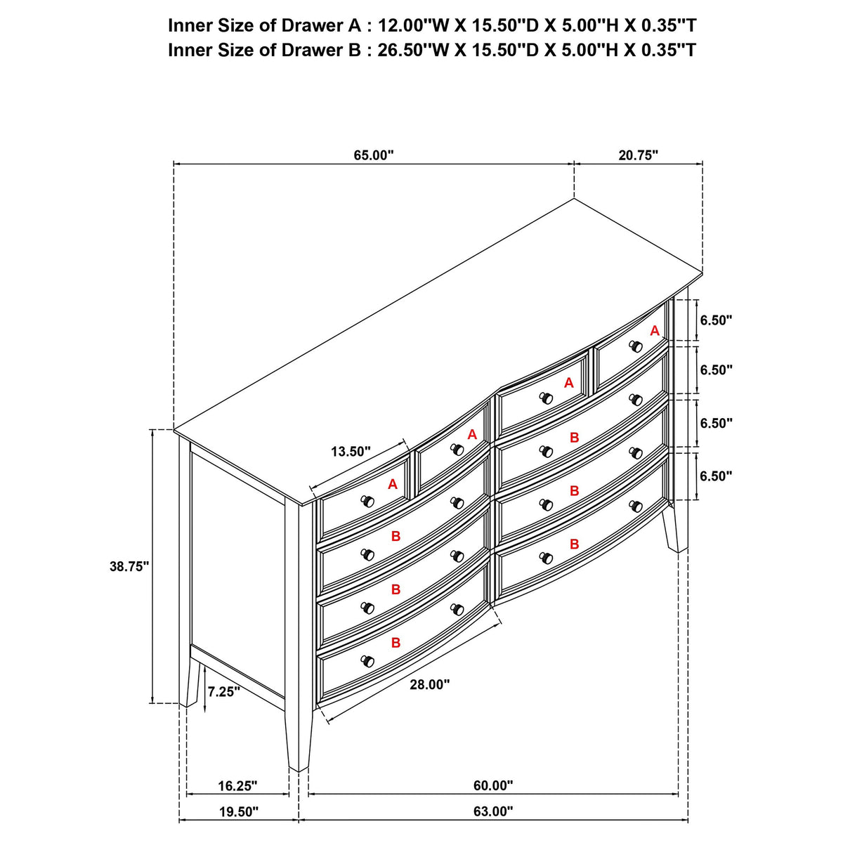 Bexhill 10-drawer Dresser White