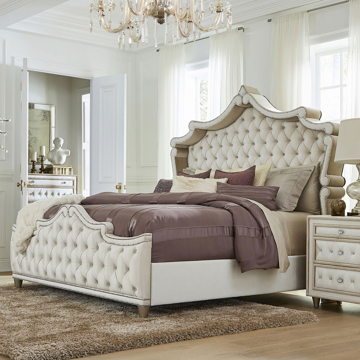 Antonella Tufted Upholstered Panel Bed Eastern King Ivory and Camel