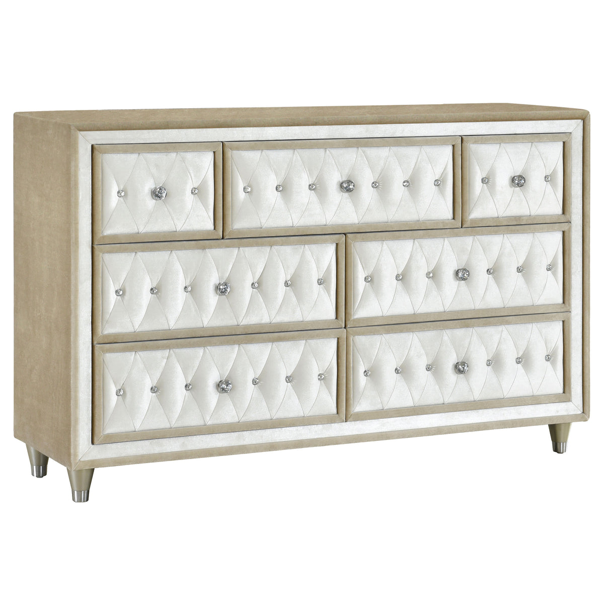Antonella 4-piece California King Upholstered Bedroom Set Ivory and Camel