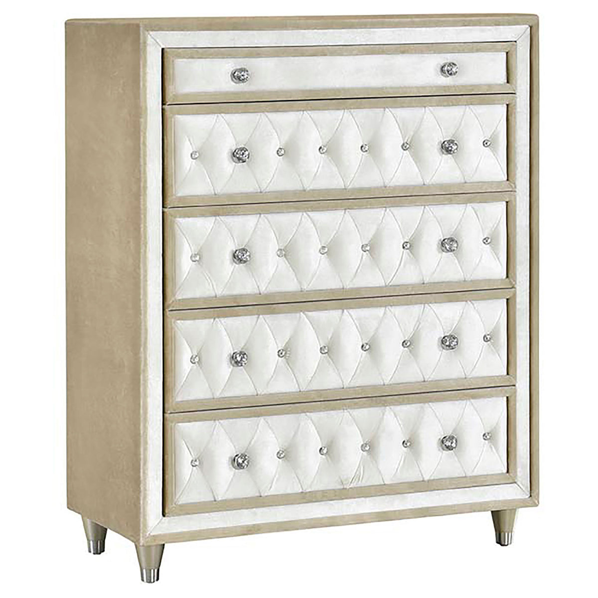 Antonella 5-piece Queen Upholstered Bedroom Set Ivory and Camel