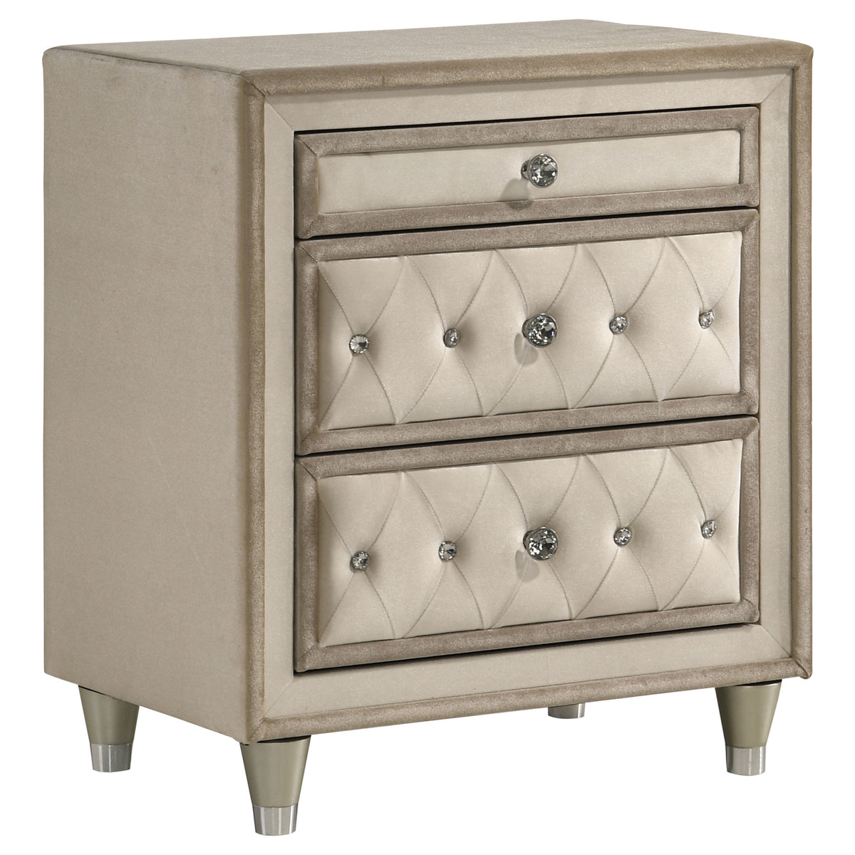 Antonella Upholstered 3-drawer Nightstand with USB Ports Ivory and Camel