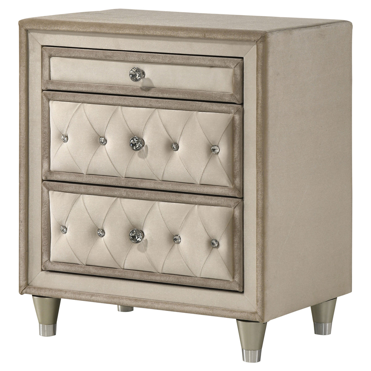 Antonella Upholstered 3-drawer Nightstand with USB Ports Ivory and Camel