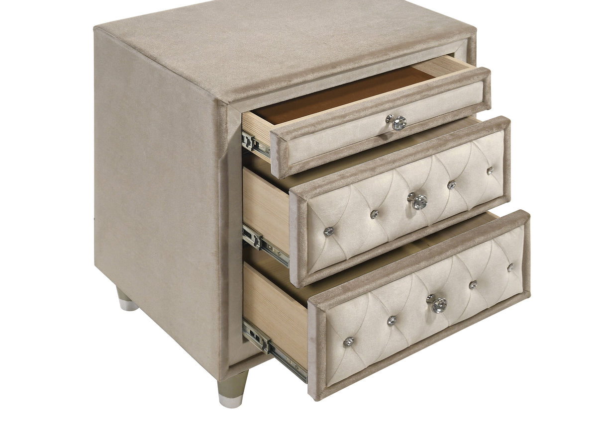 Antonella Upholstered 3-drawer Nightstand with USB Ports Ivory and Camel