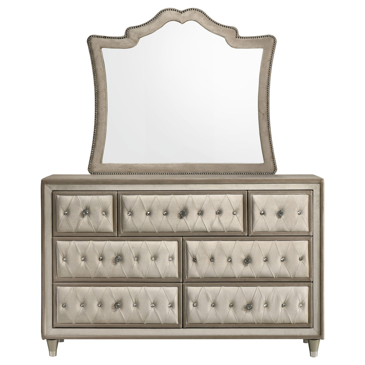 Antonella Upholstered 7-drawer Dresser with Mirror Ivory and Camel
