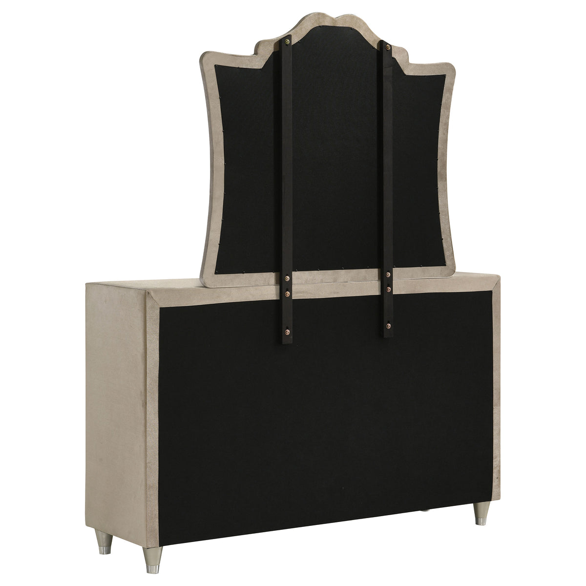 Antonella Upholstered 7-drawer Dresser with Mirror Ivory and Camel