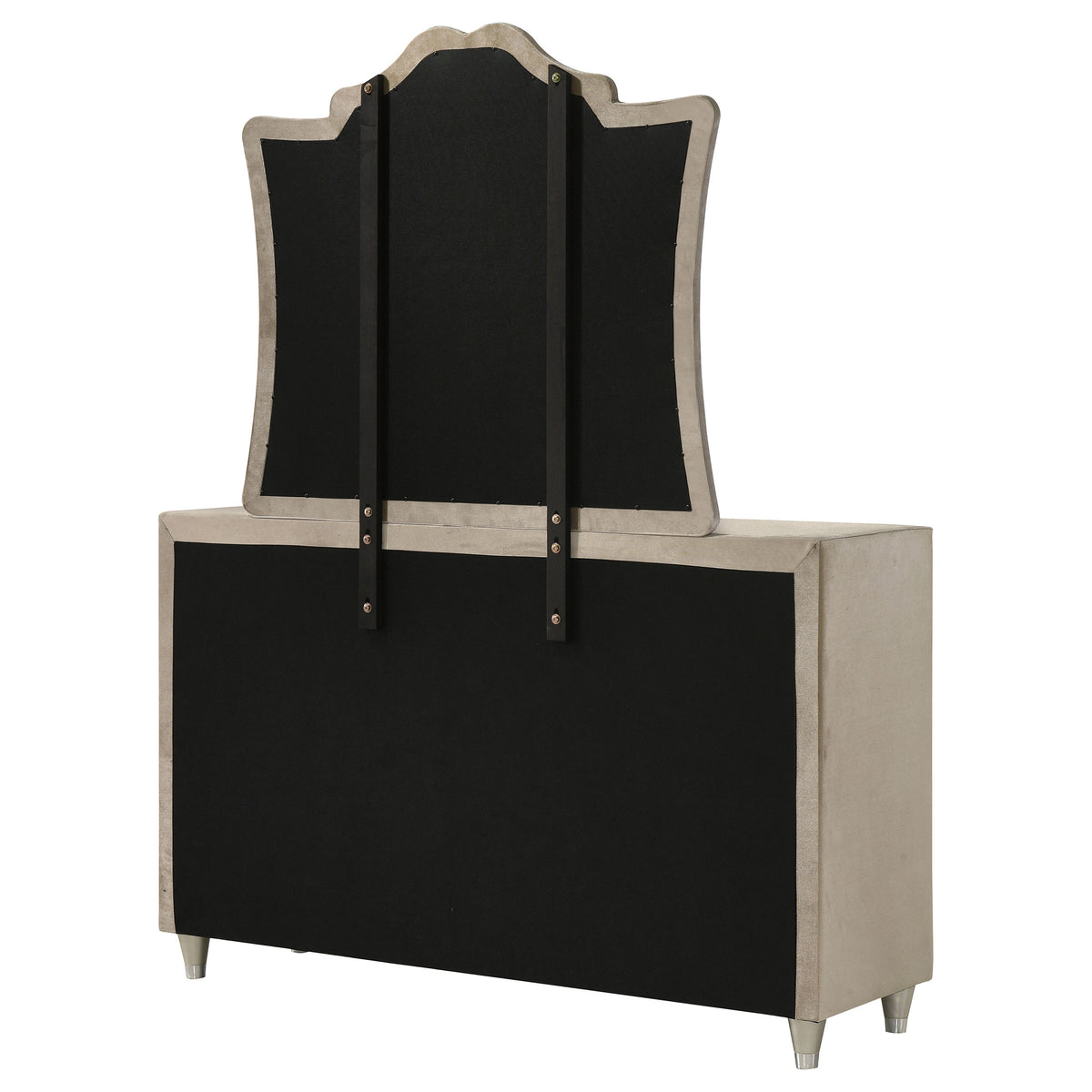 Antonella Upholstered 7-drawer Dresser with Mirror Ivory and Camel