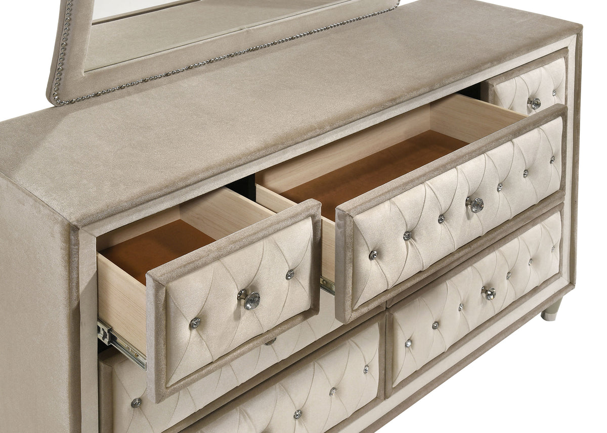 Antonella Upholstered 7-drawer Dresser with Mirror Ivory and Camel