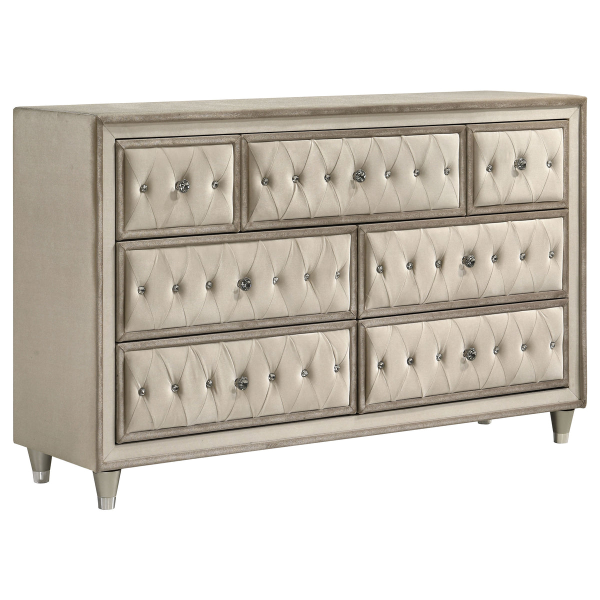 Antonella Upholstered 7-drawer Dresser Ivory and Camel