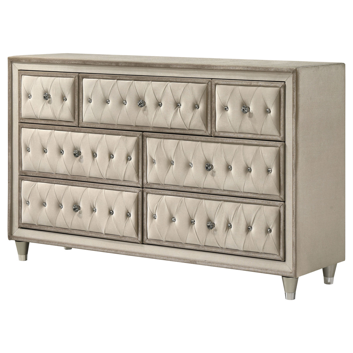 Antonella Upholstered 7-drawer Dresser Ivory and Camel