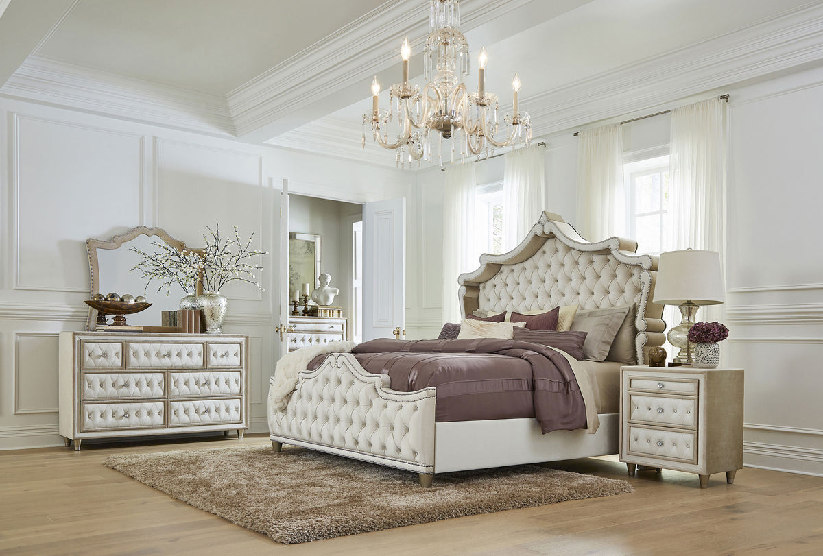 Antonella Upholstered 7-drawer Dresser Ivory and Camel