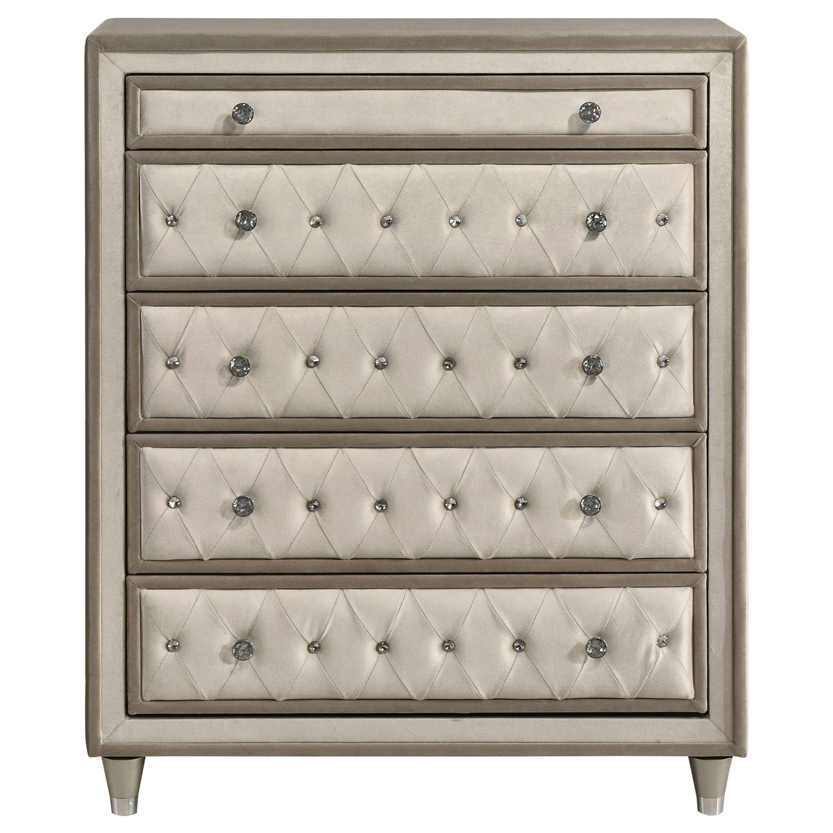 Antonella Upholstered 5-drawer Bedroom Chest Ivory and Camel
