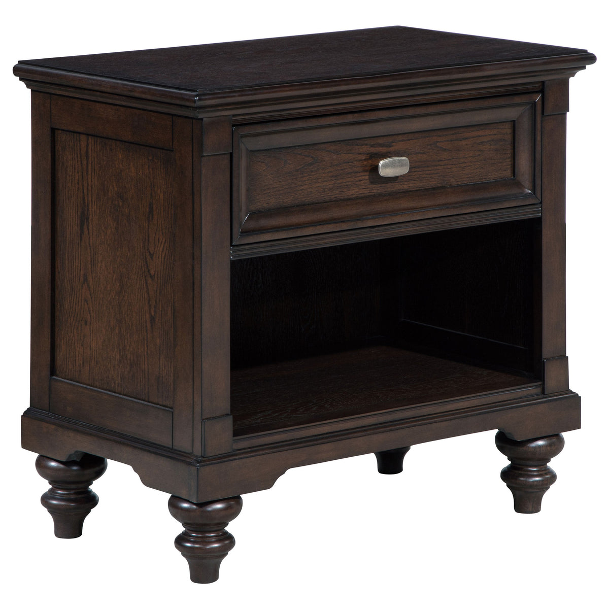 Andover 1-drawer Nightstand with Open Cubby Dark Oak