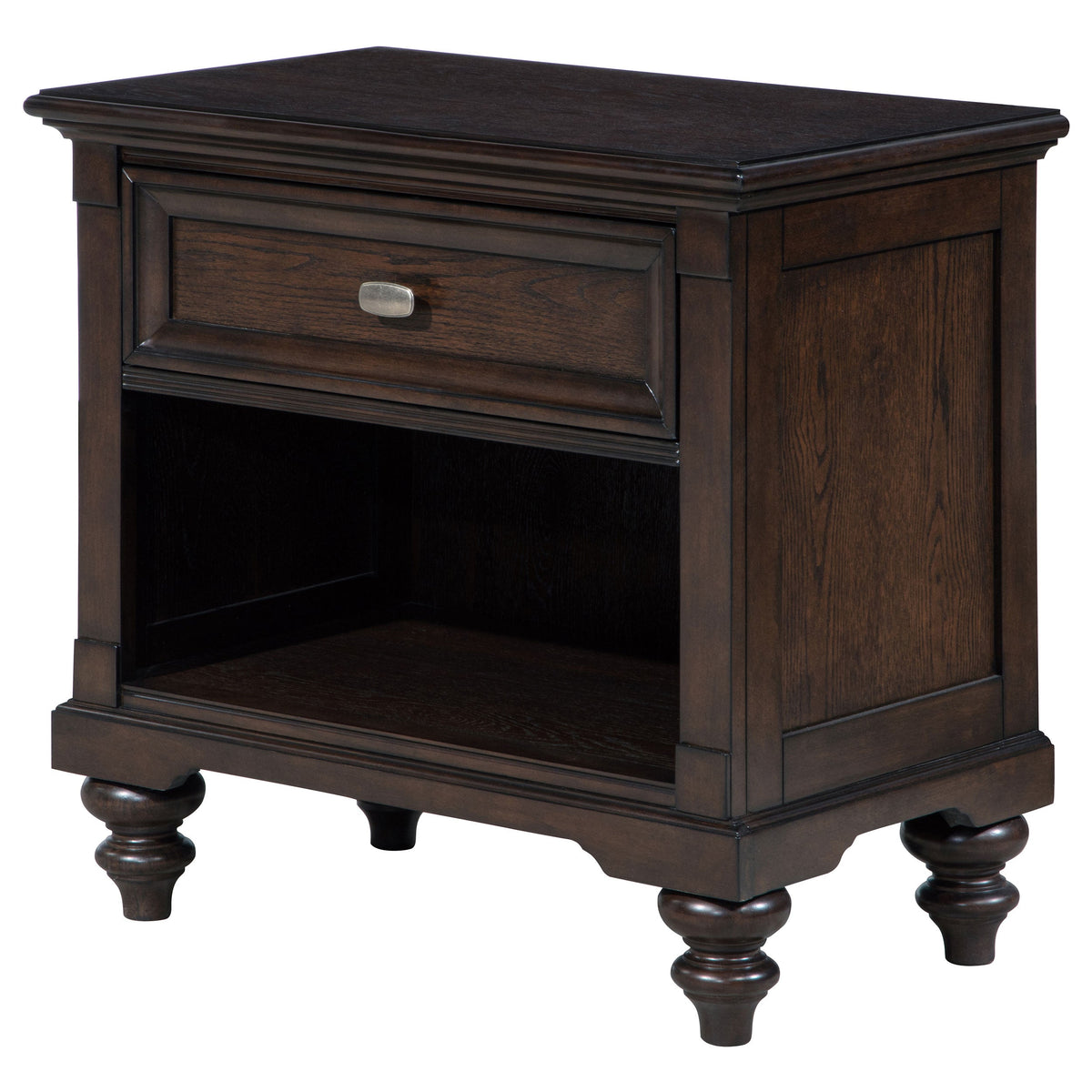 Andover 1-drawer Nightstand with Open Cubby Dark Oak