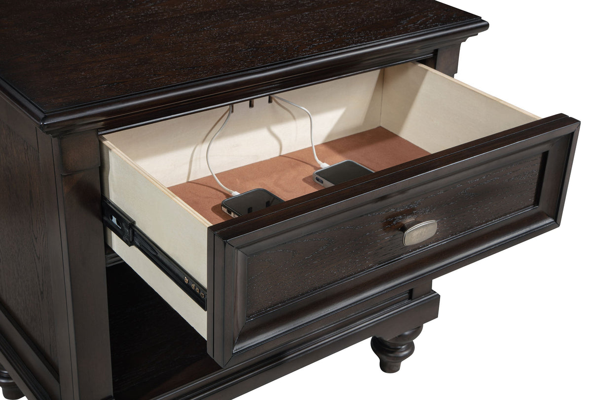 Andover 1-drawer Nightstand with Open Cubby Dark Oak
