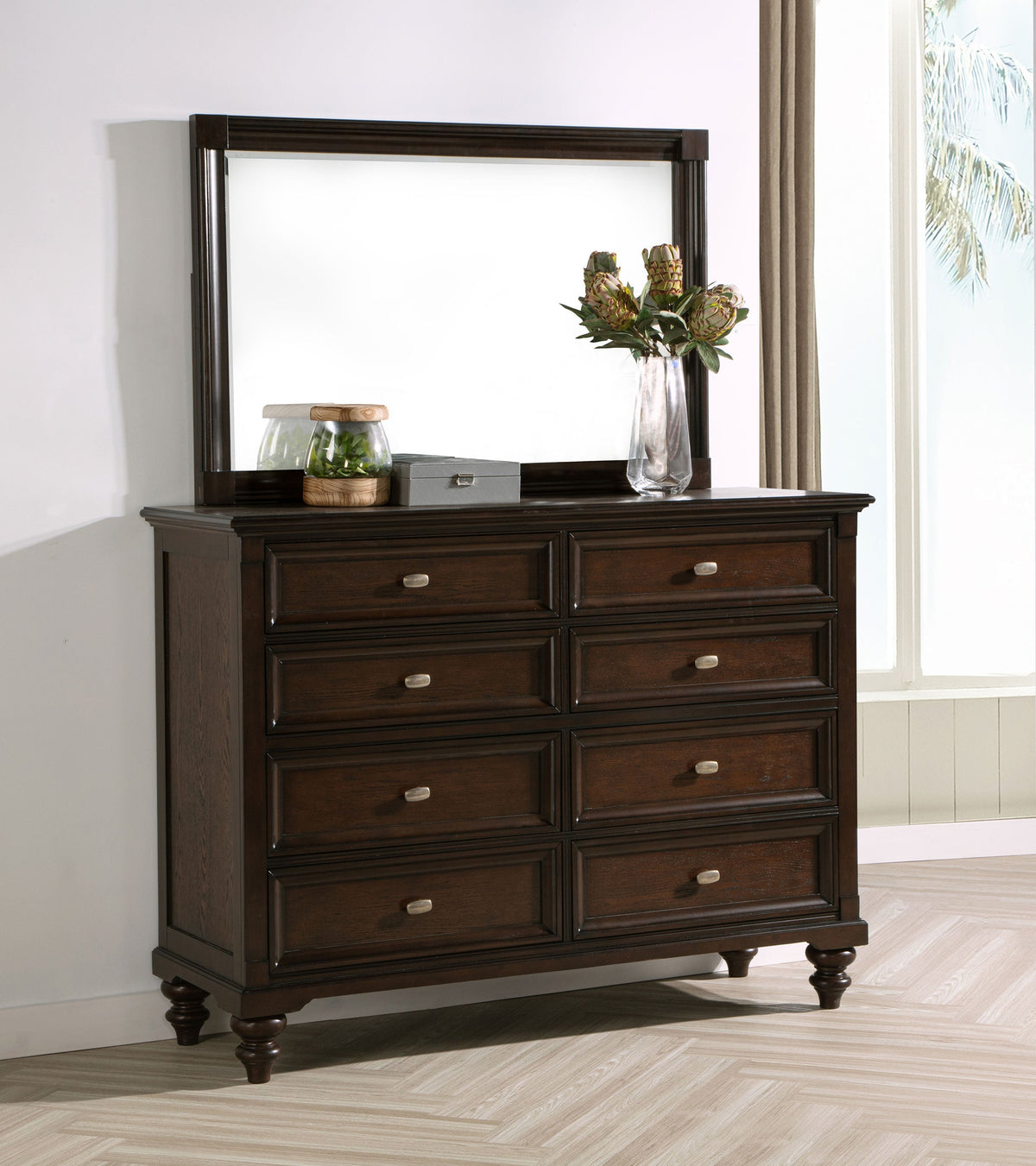 Andover 8-drawer Dresser with Mirror Dark Oak