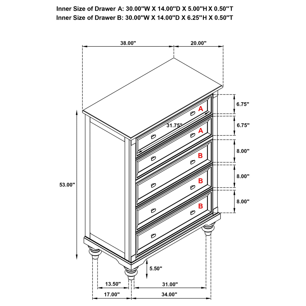 Andover 5-drawer Bedroom Chest Dark Oak