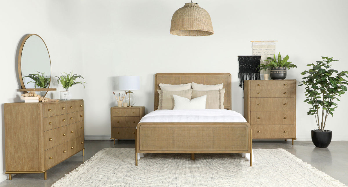 Arini 5-piece California King Bedroom Set with Woven Cane Bed Sand Wash