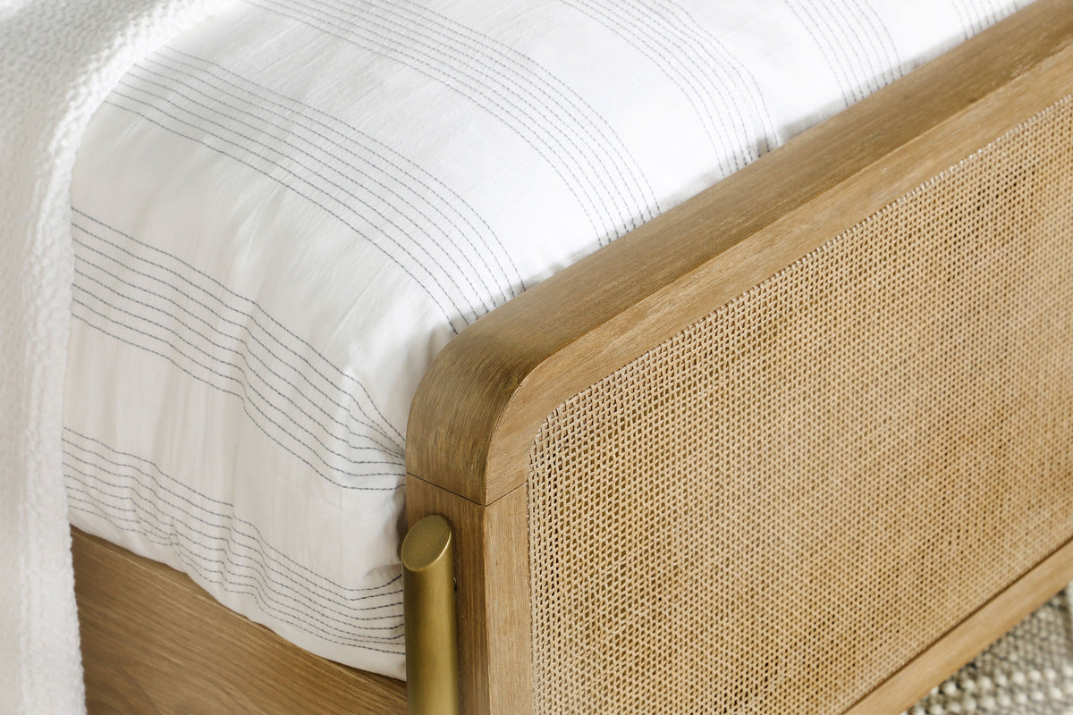 Arini Woven Cane Panel Bed Queen Sand Wash and Natural