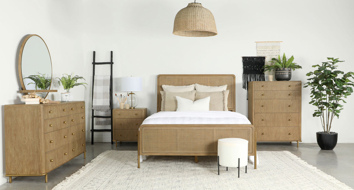 Arini Woven Cane Panel Bed Queen Sand Wash and Natural