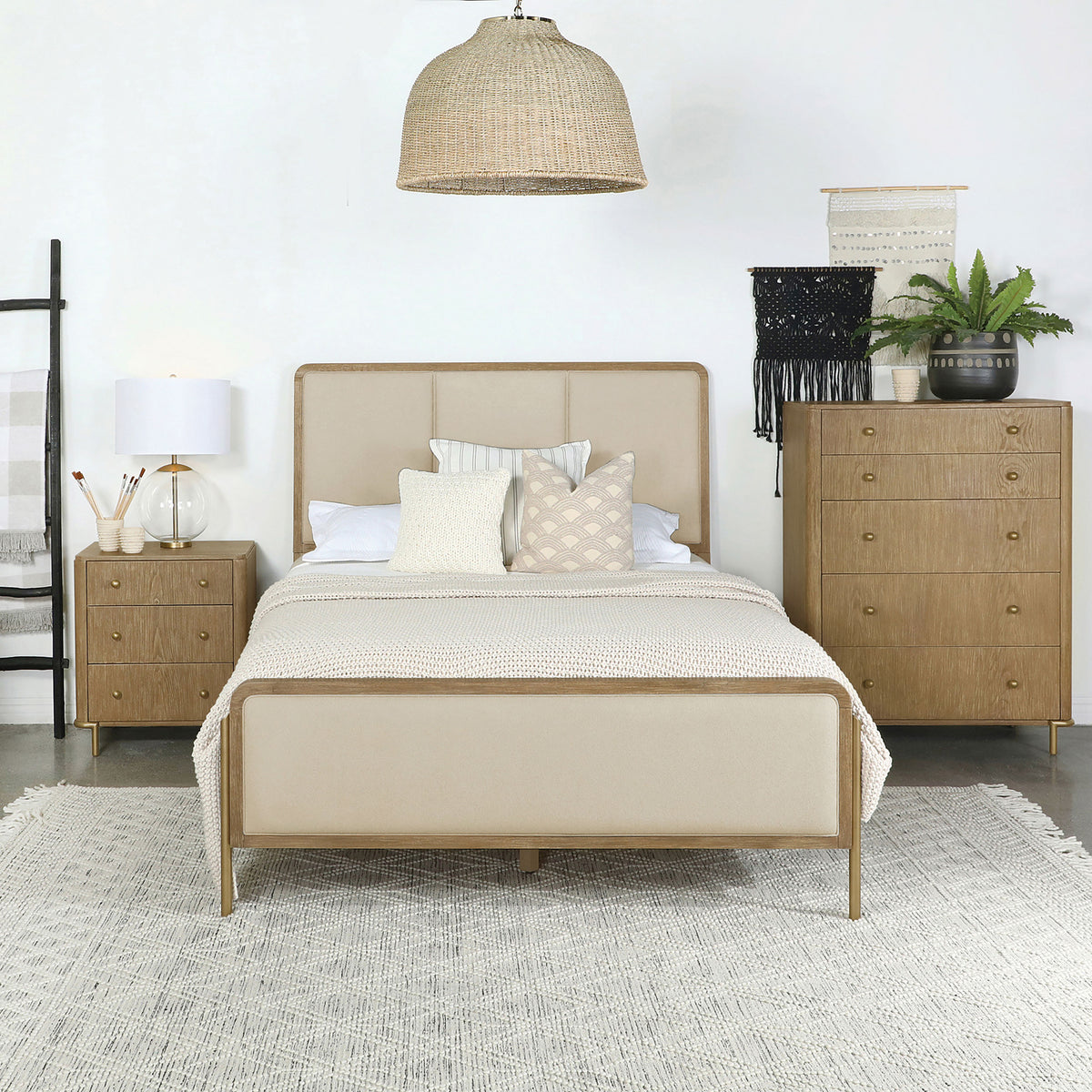 Arini Upholstered Panel Bed Eastern King Sand Wash and Cream