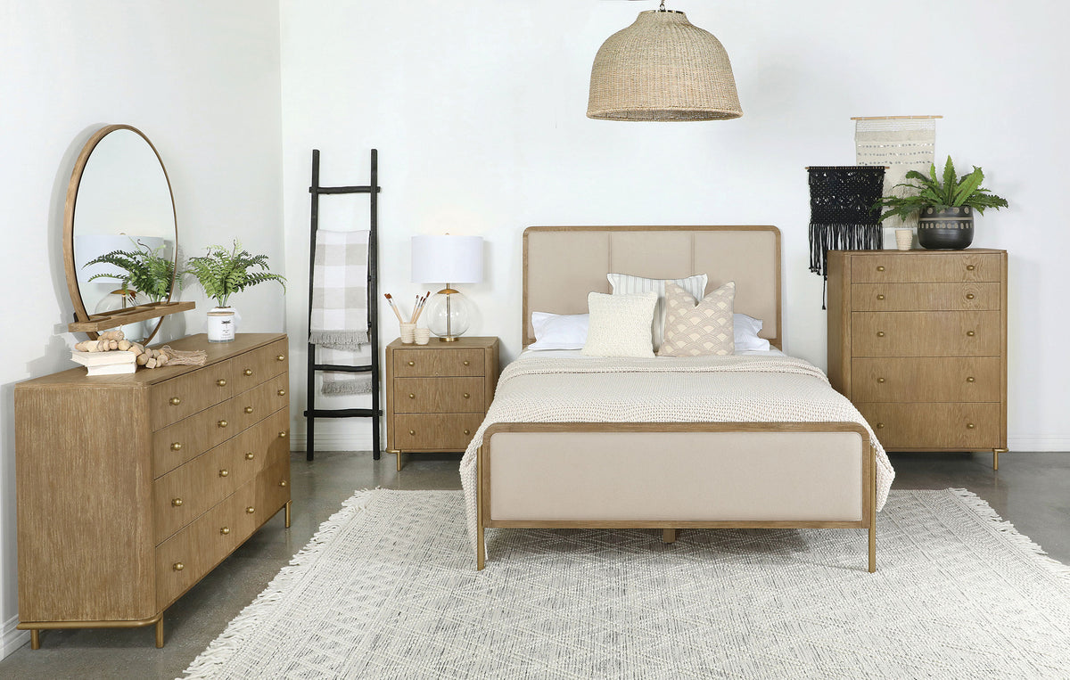 Arini Upholstered Panel Bed California King Sand Wash and Cream