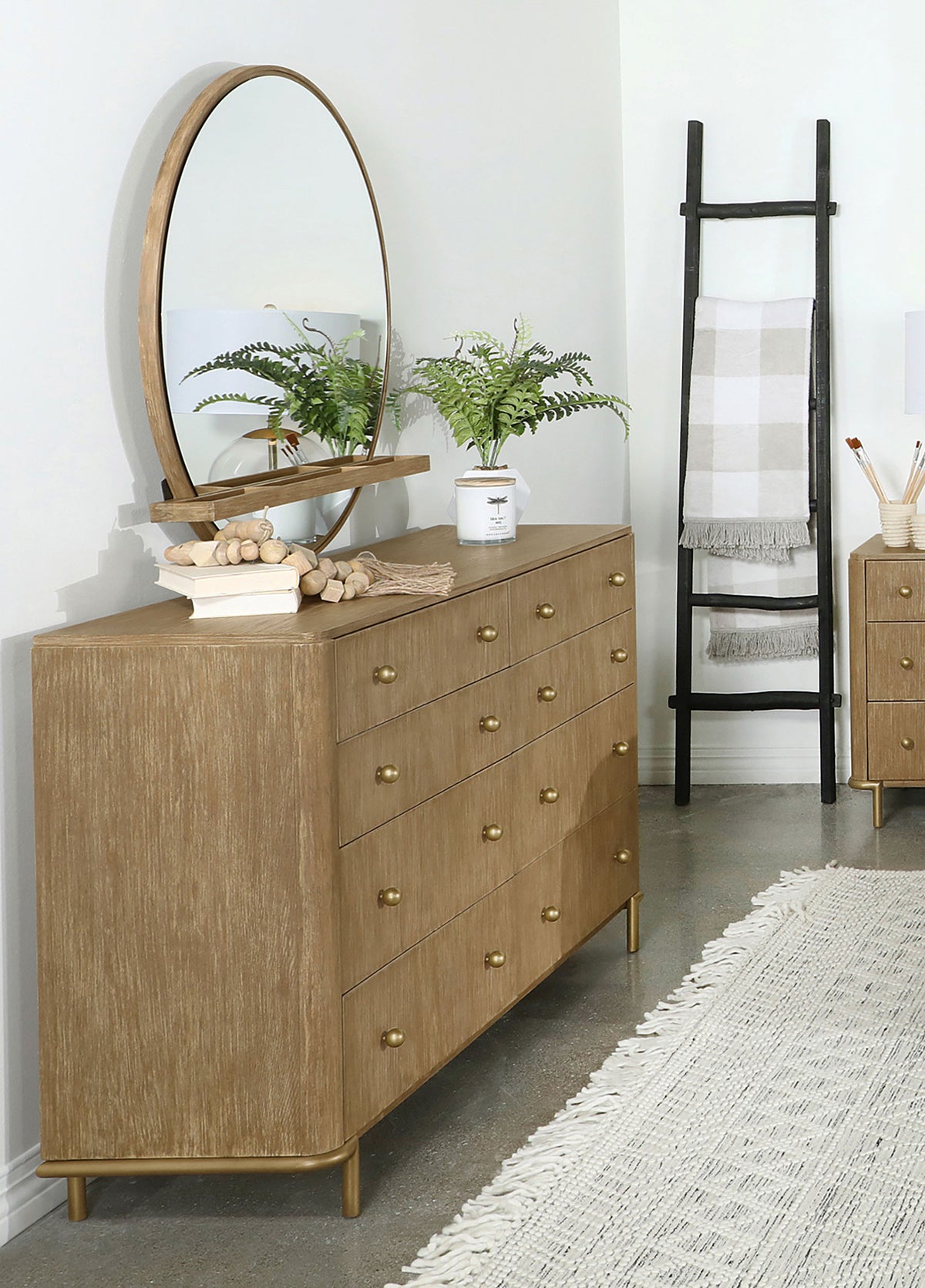 Arini 8-drawer Dresser with Round Mirror Sand Wash