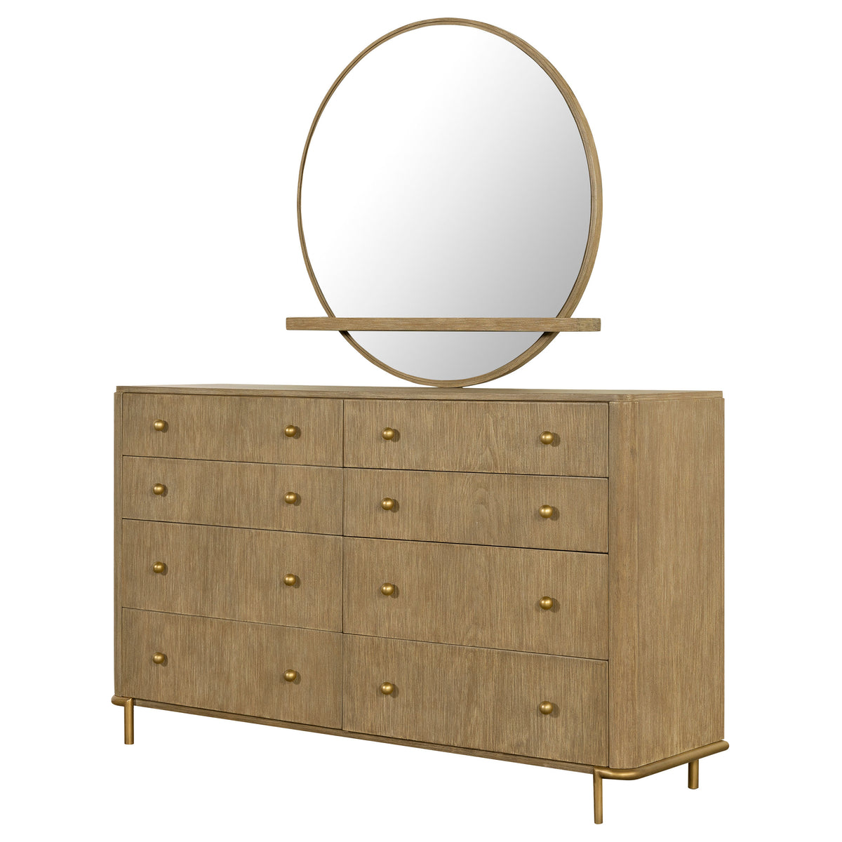Arini 8-drawer Dresser with Round Mirror Sand Wash