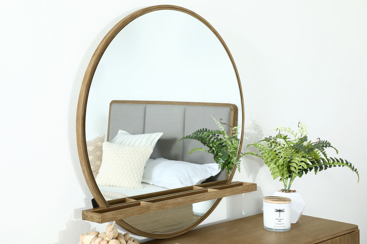 Arini Round Dresser Mirror with Tray Sand Wash