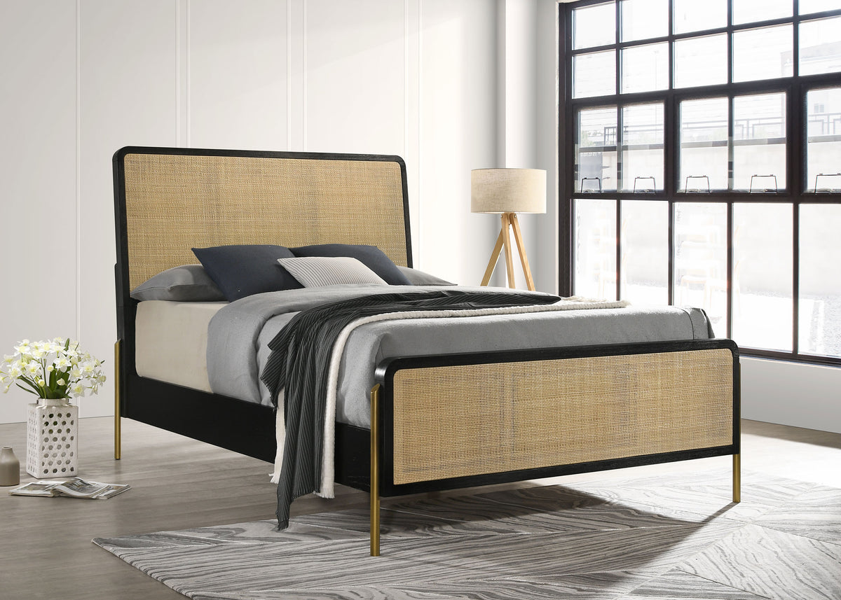 Arini Woven Cane Panel Bed Eastern King Black and Natural