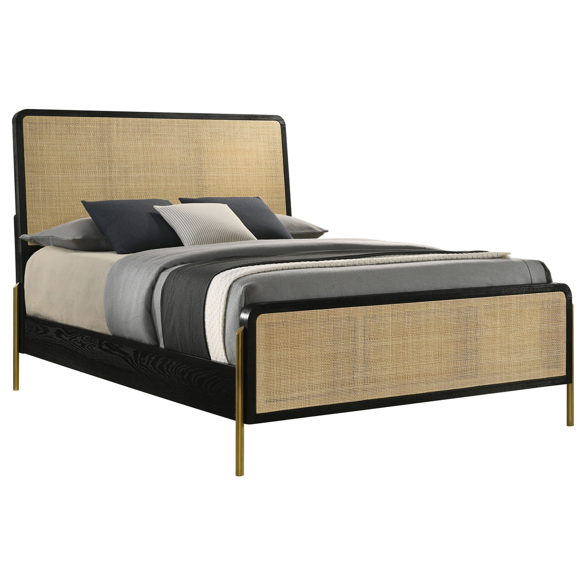 Arini Woven Cane Panel Bed Eastern King Black and Natural
